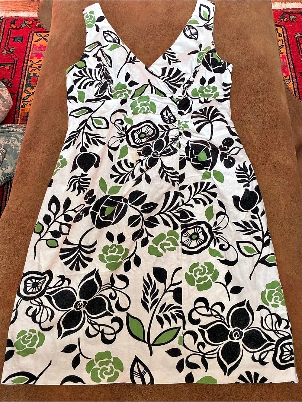 Lds 6 Kim Rogers Signature Floral Mini Dress White Black Green